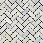 Oriental White / Asian Statuary Marble Honed Mini Herringbone Mosaic Tile-Marble Mosaic-American Tile Depot