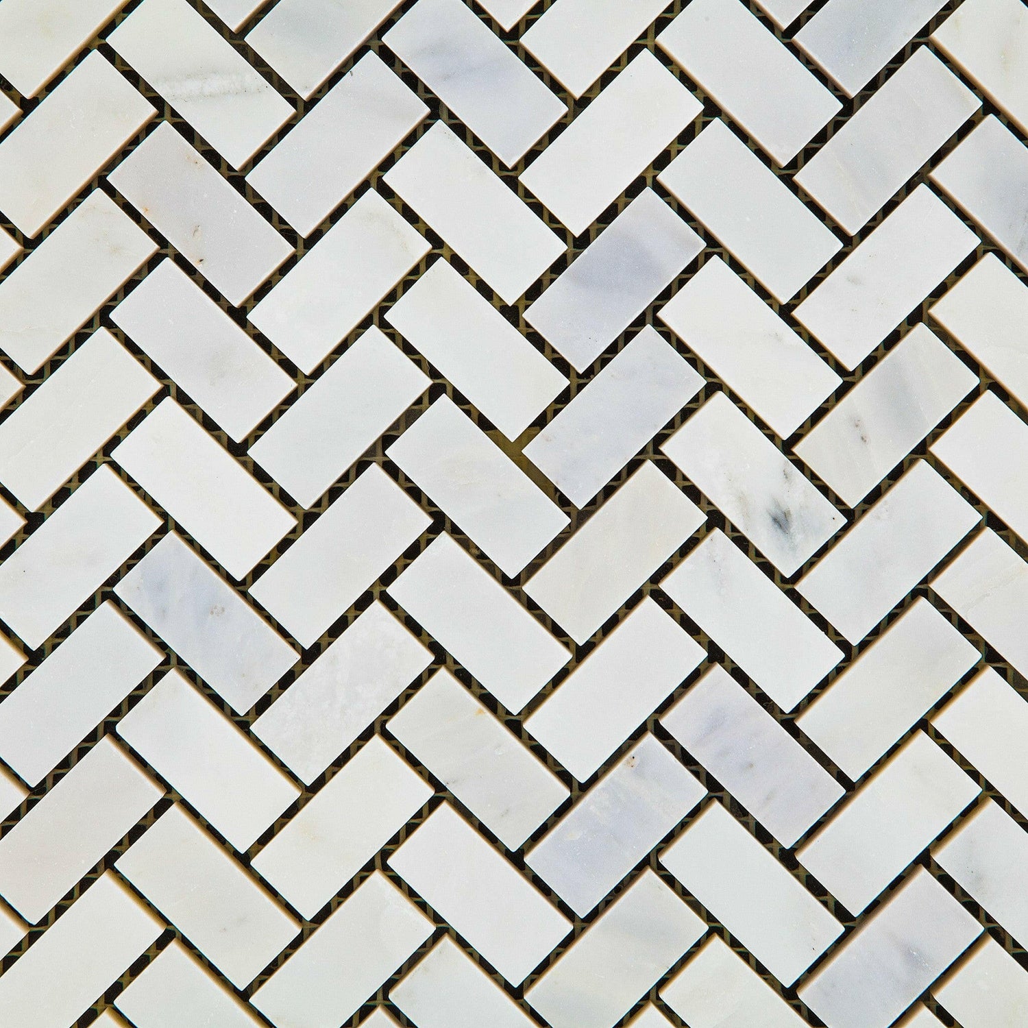 Oriental White / Asian Statuary Marble Honed Mini Herringbone Mosaic Tile-Marble Mosaic-American Tile Depot