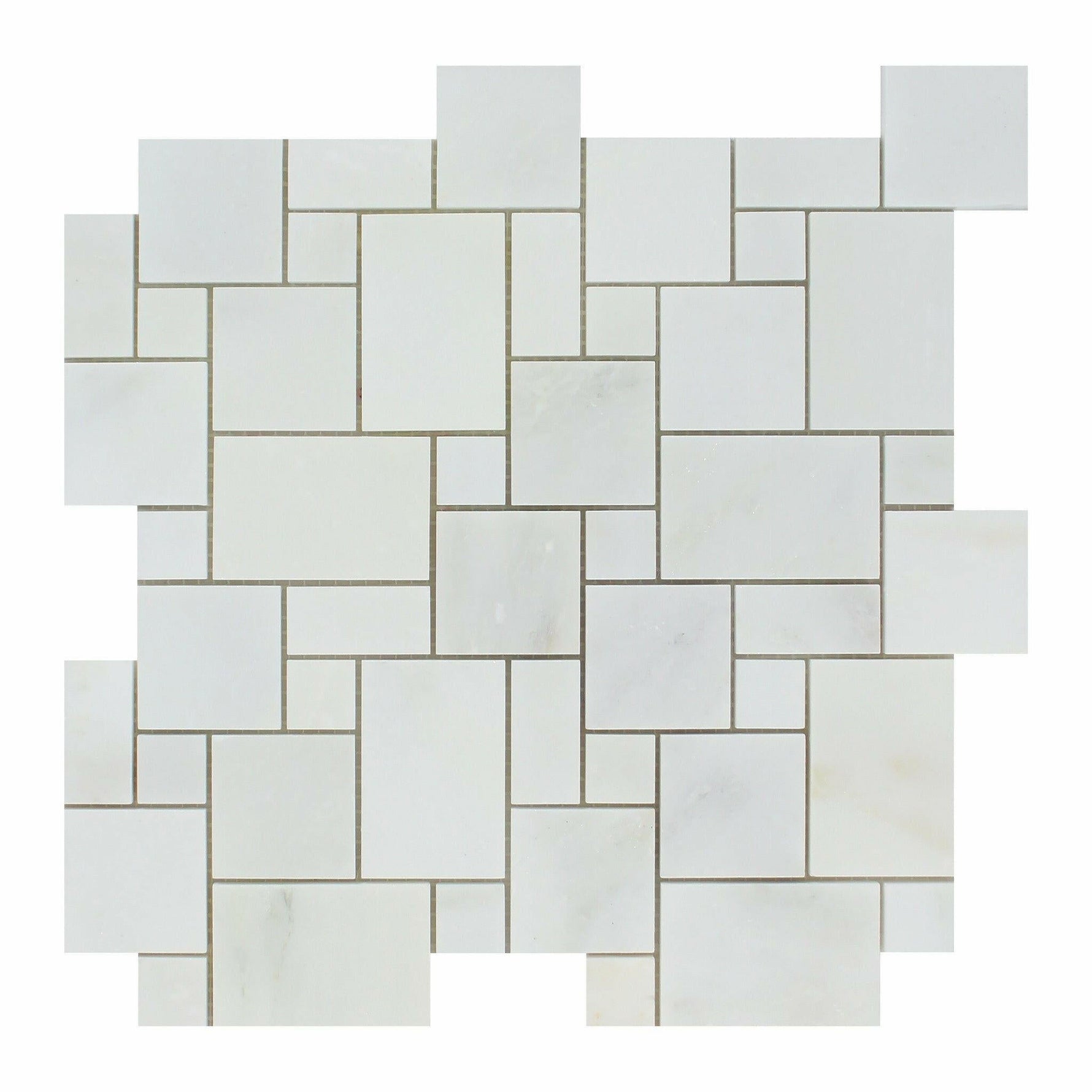 Oriental White / Asian Statuary Marble Honed Mini Versailles Mosaic Tile-Marble Mosaic-American Tile Depot