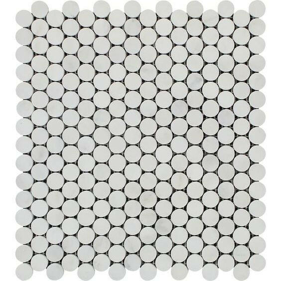 Oriental White / Asian Statuary Marble Honed Penny Round Mosaic Tile-Marble Mosaic-American Tile Depot