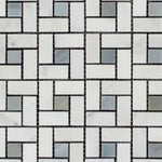 Oriental White / Asian Statuary Marble Honed Pinwheel Mosaic Tile w/ Blue Gray Dots-Marble Mosaic-American Tile Depot