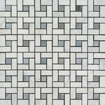 Oriental White / Asian Statuary Marble Honed Pinwheel Mosaic Tile w/ Blue Gray Dots-Marble Mosaic-American Tile Depot