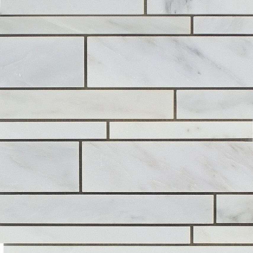 Oriental White / Asian Statuary Marble Honed Random Strip Mosaic Tile-Marble Mosaic-American Tile Depot