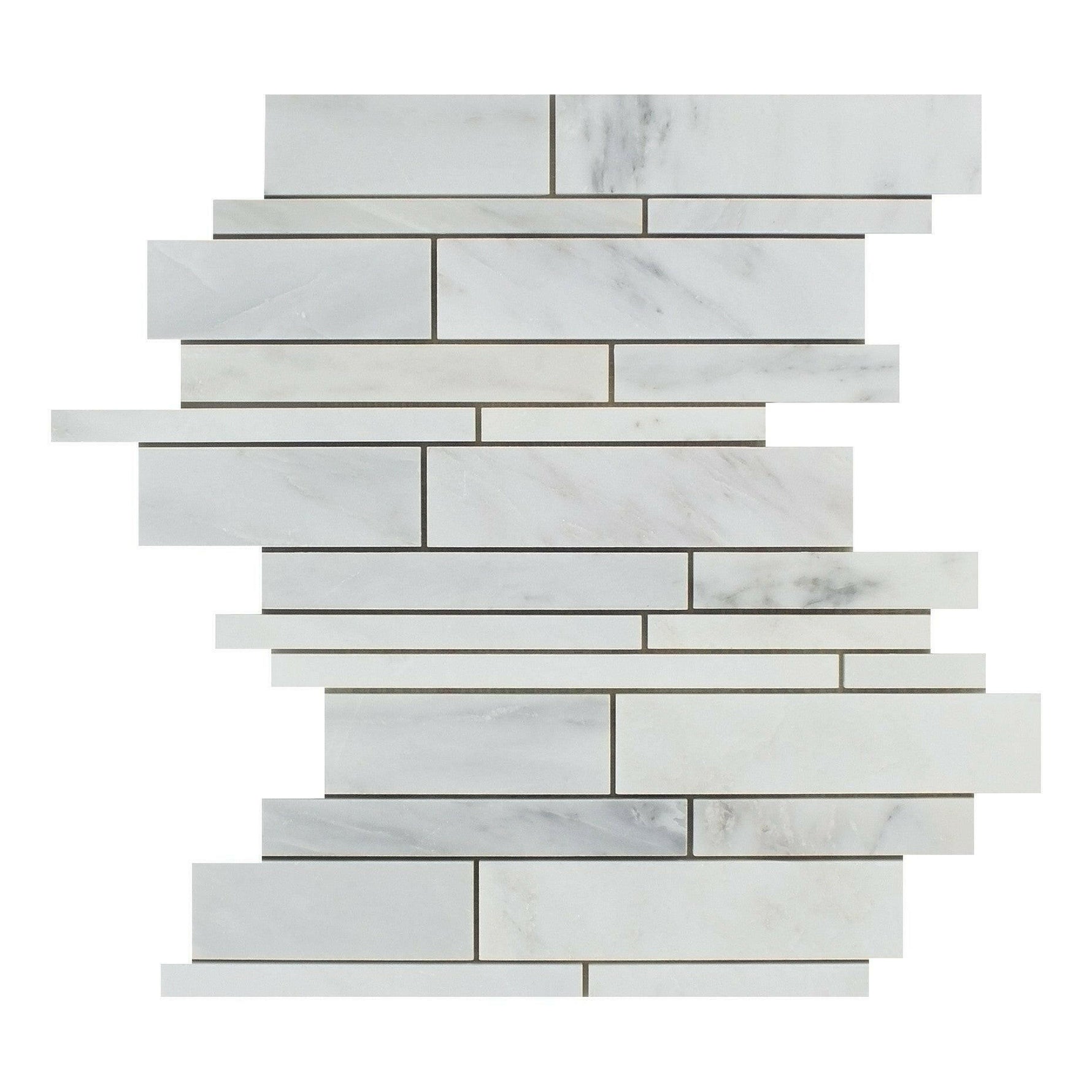 Oriental White / Asian Statuary Marble Honed Random Strip Mosaic Tile-Marble Mosaic-American Tile Depot