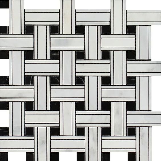 Oriental White / Asian Statuary Marble Honed Triple Weave Mosaic Tile w / Black Dots-Marble Mosaic-American Tile Depot