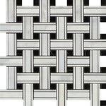 Oriental White / Asian Statuary Marble Honed Triple Weave Mosaic Tile w / Black Dots-Marble Mosaic-American Tile Depot