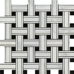 Oriental White / Asian Statuary Marble Honed Triple Weave Mosaic Tile w / Black Dots-Marble Mosaic-American Tile Depot