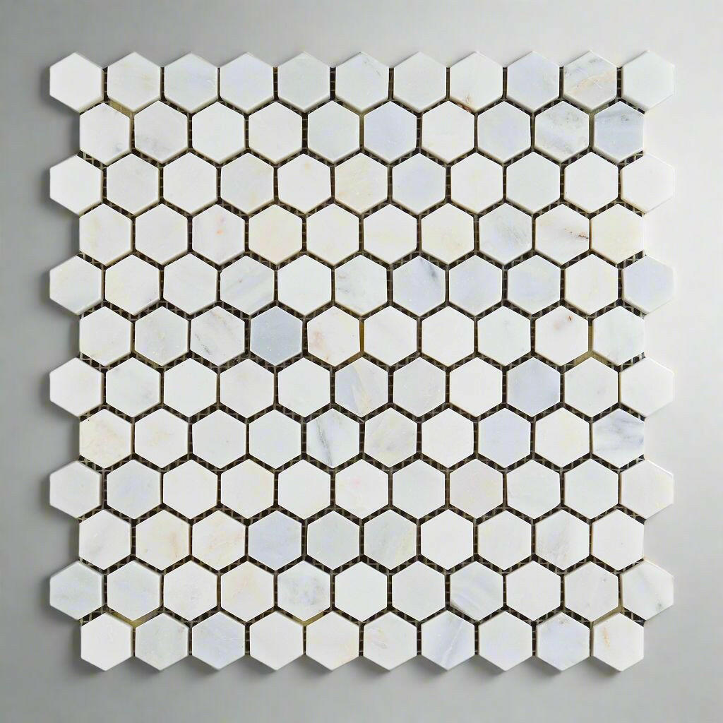 Oriental White / Asian Statuary Marble Polished 1" Mini Hexagon Mosaic Tile-Marble Mosaic-American Tile Depot