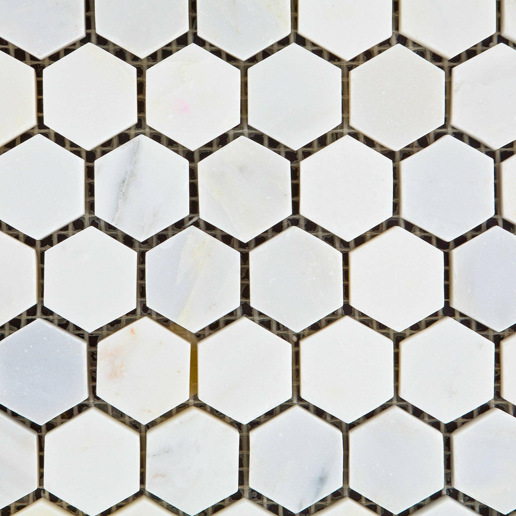 Oriental White / Asian Statuary Marble Polished 1" Mini Hexagon Mosaic Tile-Marble Mosaic-American Tile Depot