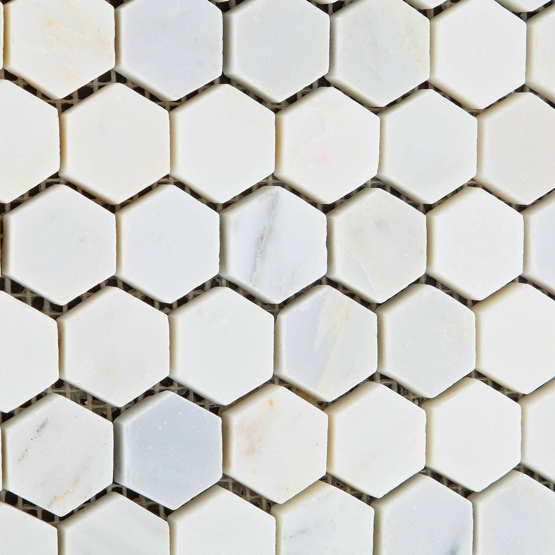 Oriental White / Asian Statuary Marble Polished 1" Mini Hexagon Mosaic Tile-Marble Mosaic-American Tile Depot