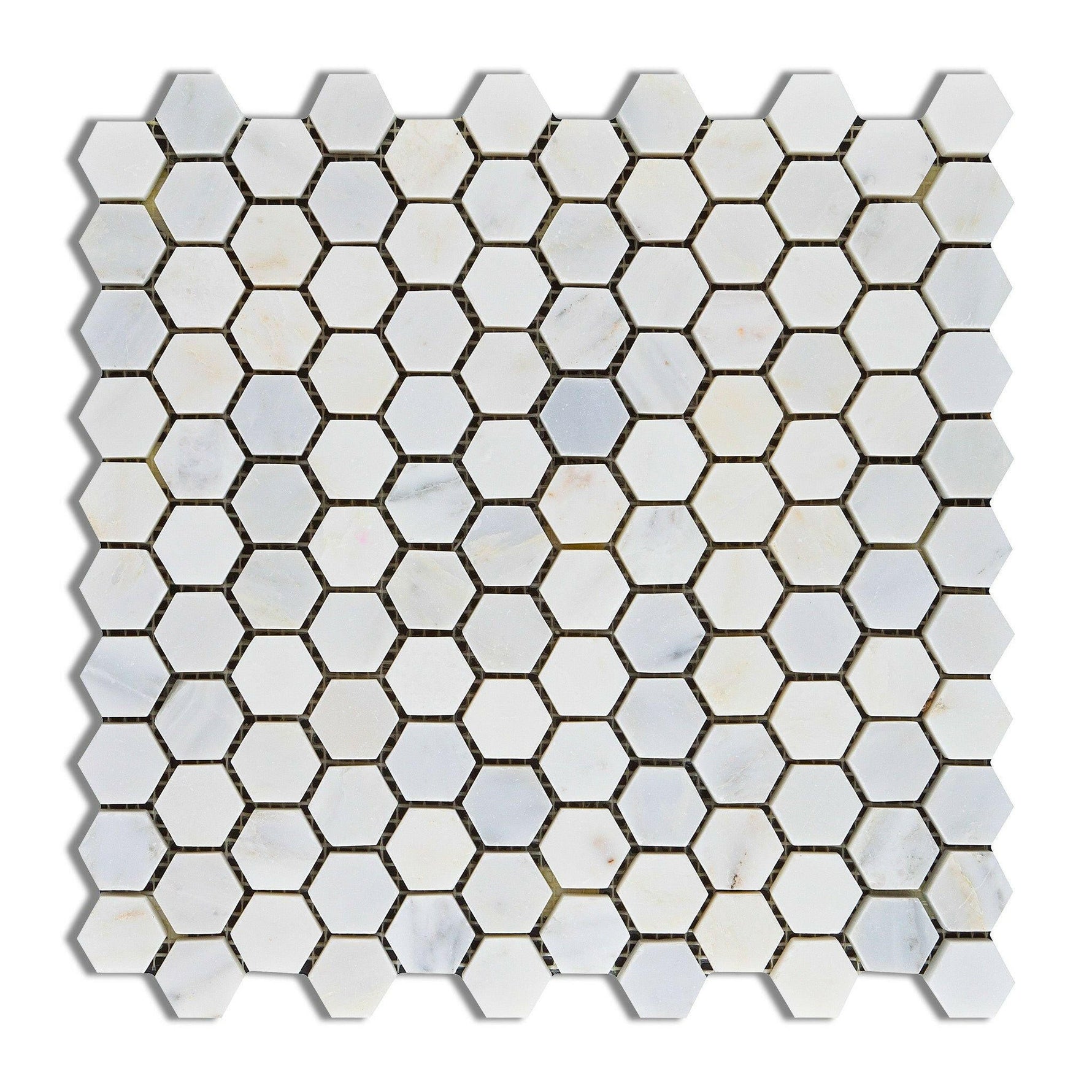 Oriental White / Asian Statuary Marble Polished 1" Mini Hexagon Mosaic Tile-Marble Mosaic-American Tile Depot