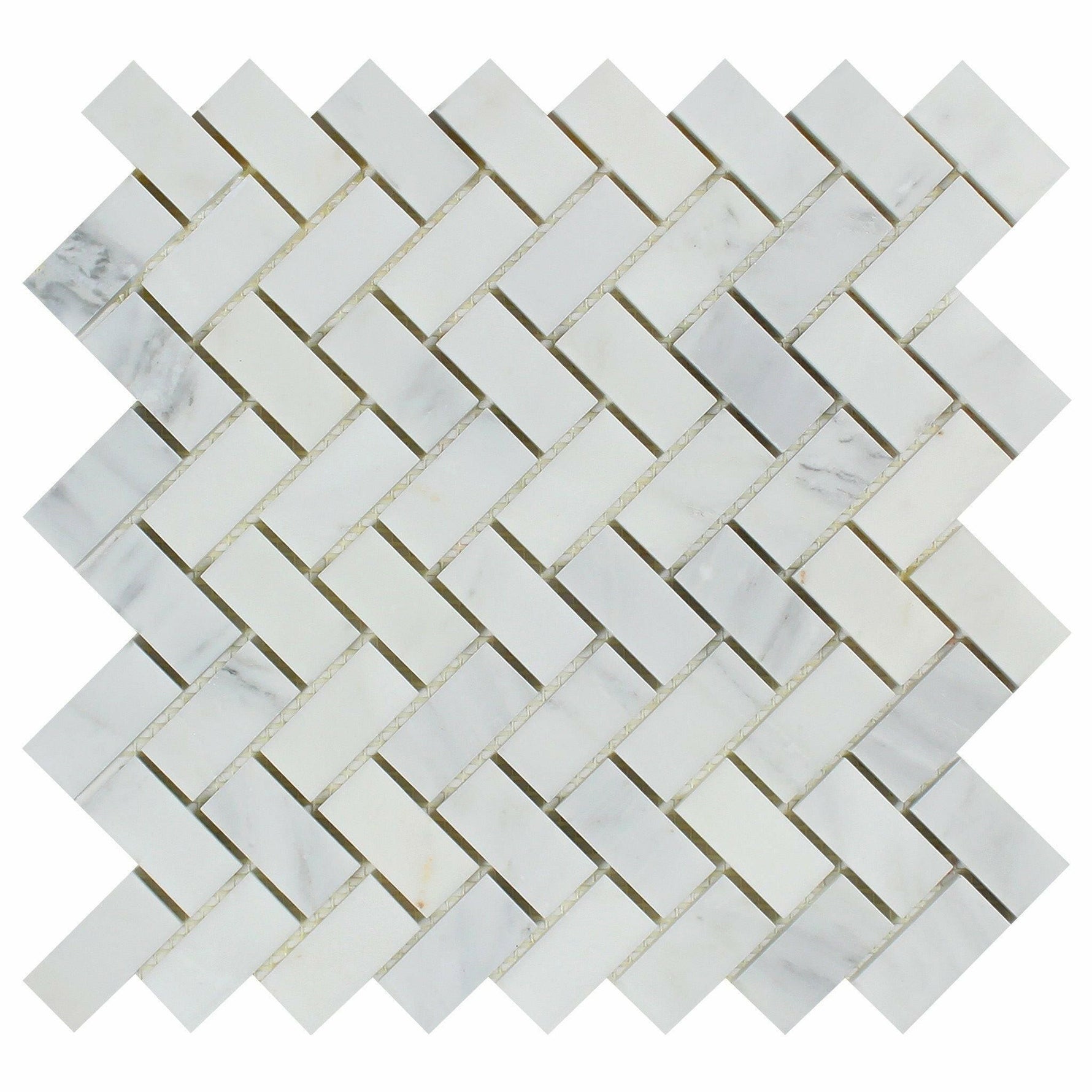 Oriental White / Asian Statuary Marble Polished 1 x 2 Herringbone Mosaic Tile-Marble Mosaic-American Tile Depot