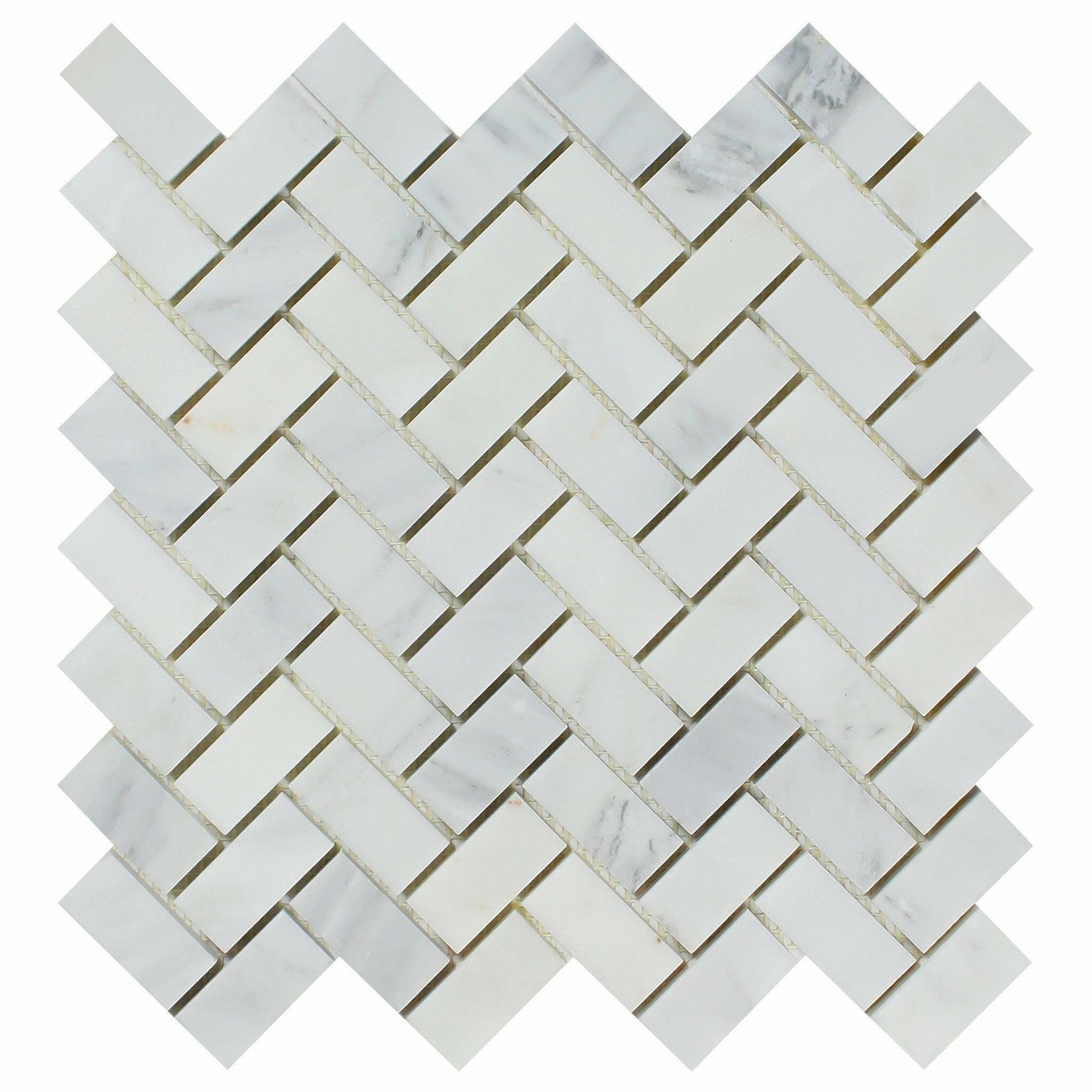 Oriental White / Asian Statuary Marble Polished 1 x 2 Herringbone Mosaic Tile-Marble Mosaic-American Tile Depot