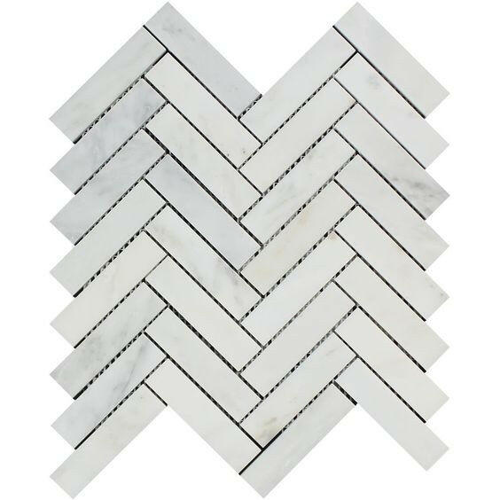 Oriental White / Asian Statuary Marble Polished 1 x 4 Herringbone Mosaic Tile-Marble Mosaic-American Tile Depot