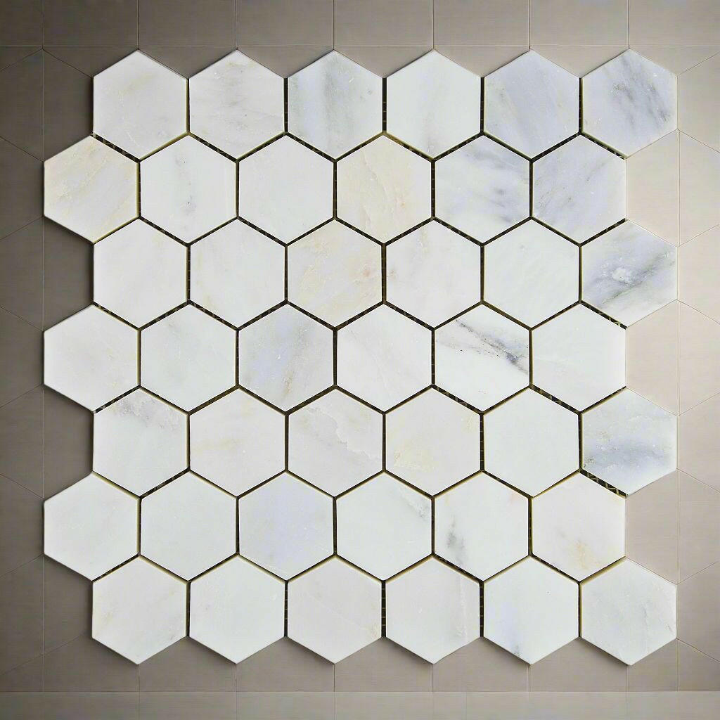 Oriental White / Asian Statuary Marble Polished 2" Hexagon Mosaic Tile-Marble Mosaic-American Tile Depot