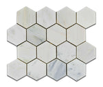 Oriental White / Asian Statuary Marble Polished 3" Hexagon Mosaic Tile-Marble Mosaic-American Tile Depot