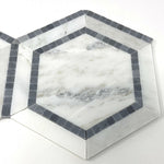 Oriental White / Asian Statuary Marble Polished 5" Hexagon Combination Mosaic Tile w / Blue-Marble Mosaic-American Tile Depot