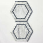 Oriental White / Asian Statuary Marble Polished 5" Hexagon Combination Mosaic Tile w / Blue-Marble Mosaic-American Tile Depot