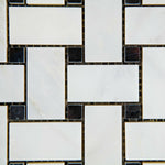 Oriental White / Asian Statuary Marble Polished Basketweave Mosaic Tile w/ Black Dots-Marble Mosaic-American Tile Depot