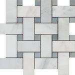 Oriental White / Asian Statuary Marble Polished Large Basketweave Mosaic Tile w / Blue Gray Dots-Marble Mosaic-American Tile Depot