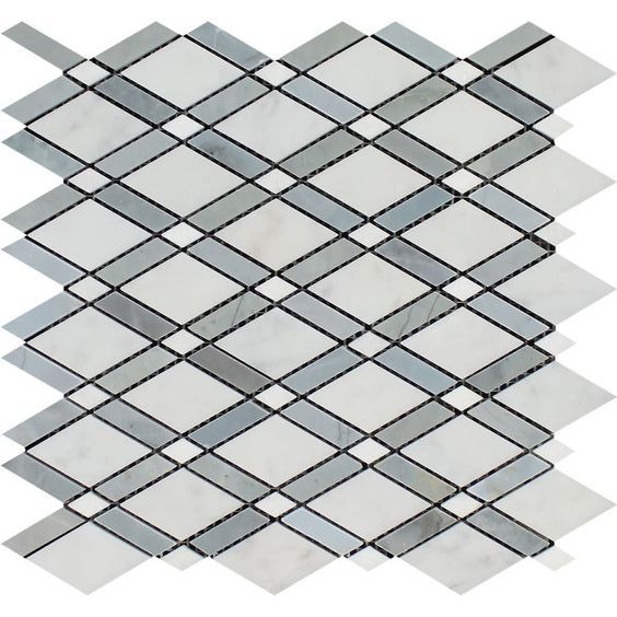 Oriental White / Asian Statuary Marble Polished Lattice Mosaic Tile w / Blue Gray-Marble Mosaic-American Tile Depot