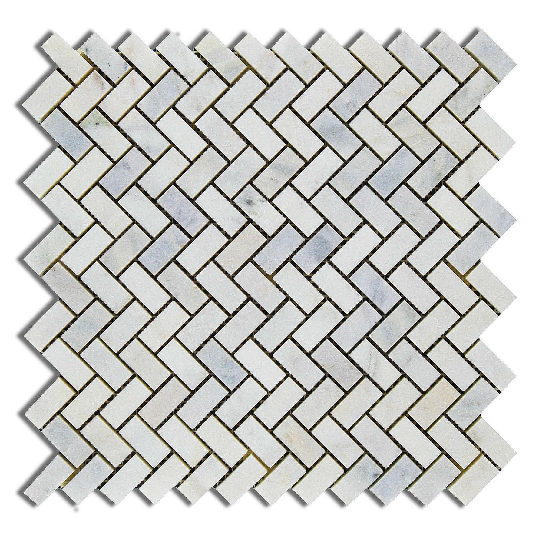 Oriental White / Asian Statuary Marble Polished Mini Herringbone Mosaic Tile-Marble Mosaic-American Tile Depot