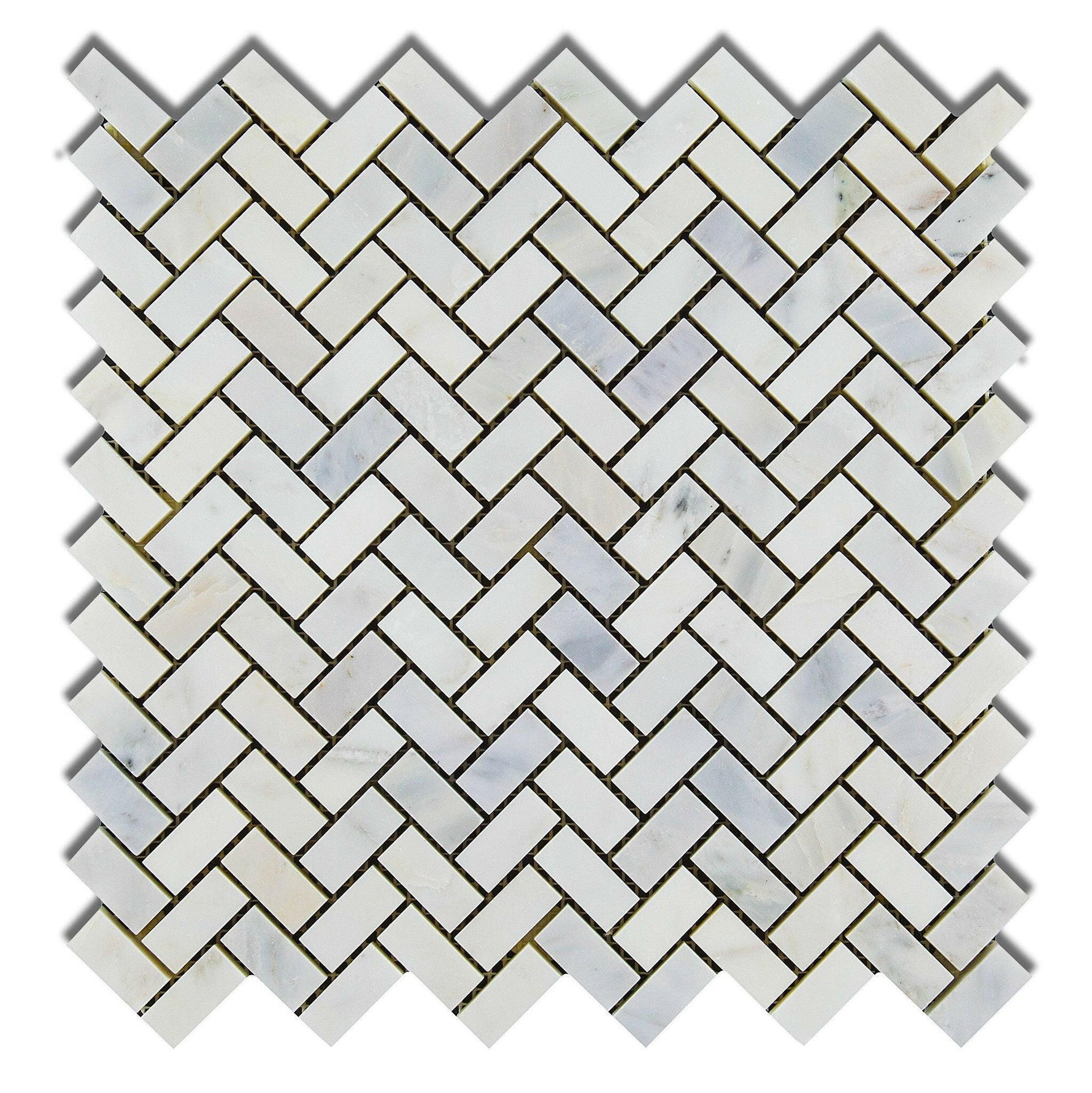 Oriental White / Asian Statuary Marble Polished Mini Herringbone Mosaic Tile-Marble Mosaic-American Tile Depot