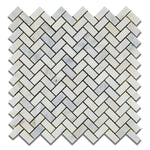 Oriental White / Asian Statuary Marble Polished Mini Herringbone Mosaic Tile-Marble Mosaic-American Tile Depot