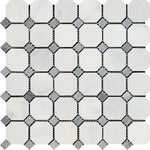 Oriental White / Asian Statuary Marble Polished Octagon Mosaic Tile w/ Blue Gray Dots-Marble Mosaic-American Tile Depot