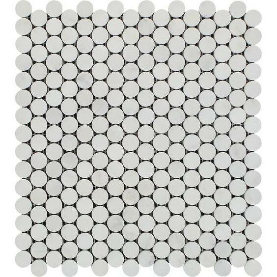 Oriental White / Asian Statuary Marble Polished Penny Round Mosaic Tile-Marble Mosaic-American Tile Depot