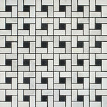 Oriental White / Asian Statuary Marble Polished Pinwheel Mosaic Tile w/ Black Dots-Marble Mosaic-American Tile Depot