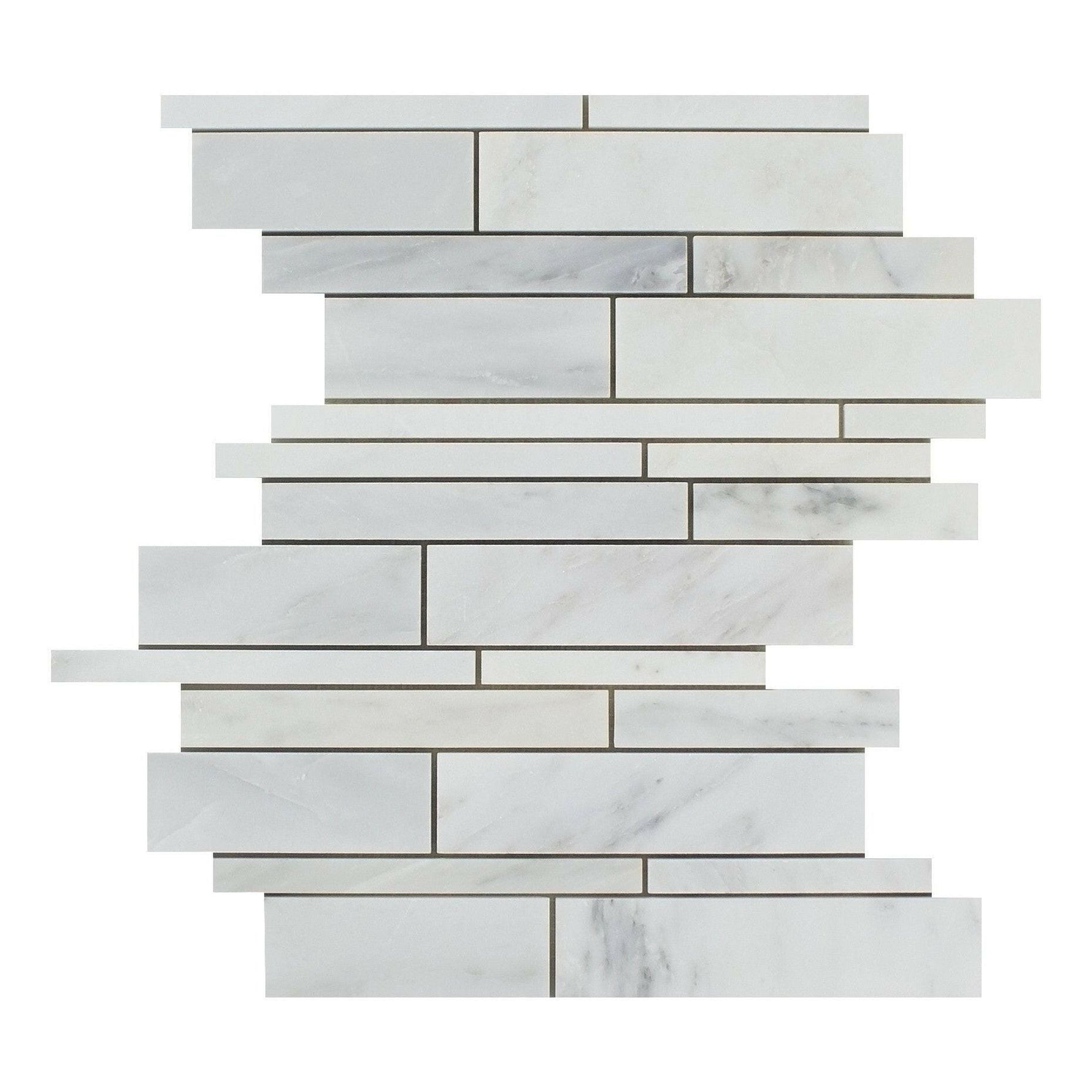 Oriental White / Asian Statuary Marble Polished Random Strip Mosaic Tile-Marble Mosaic-American Tile Depot