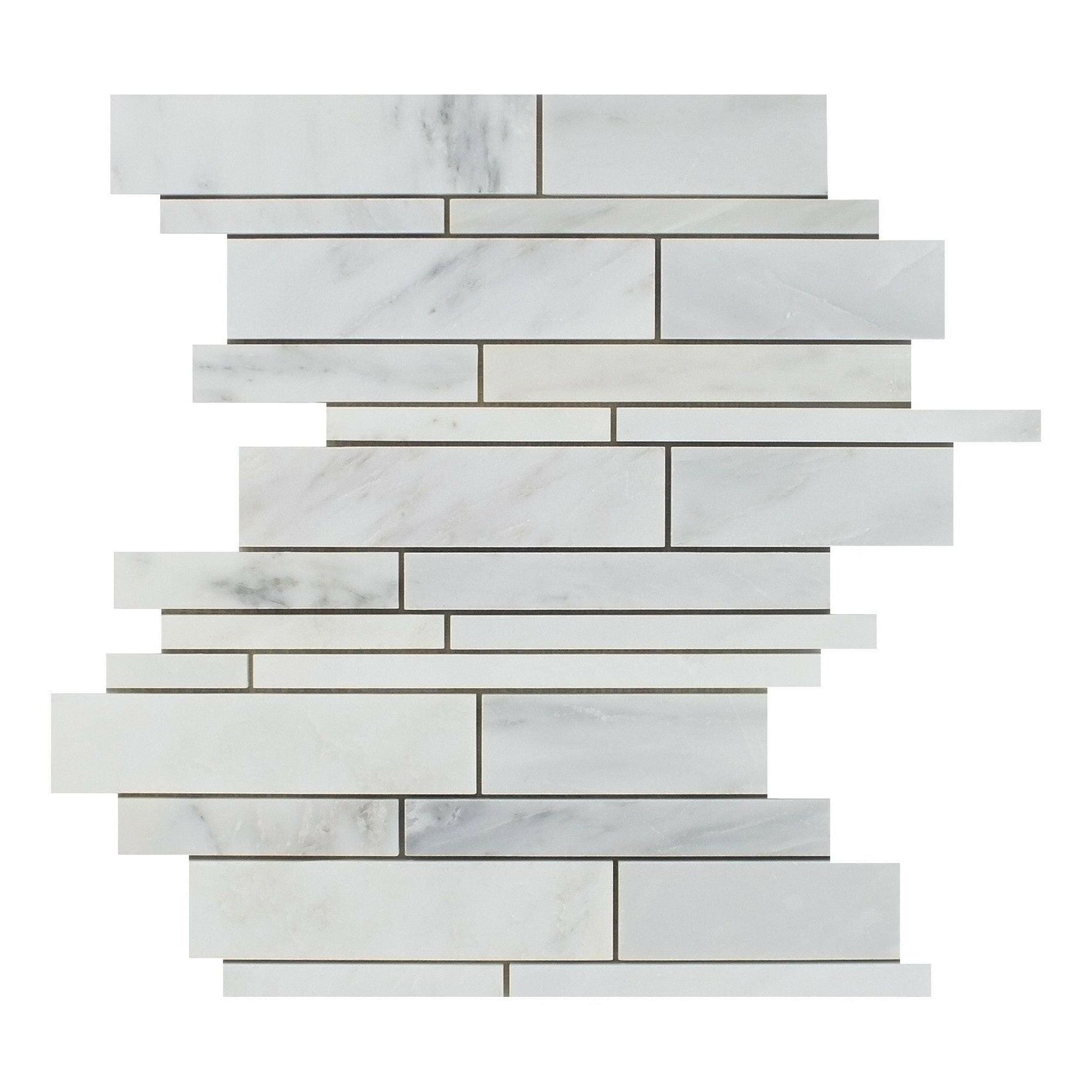 Oriental White / Asian Statuary Marble Polished Random Strip Mosaic Tile-Marble Mosaic-American Tile Depot