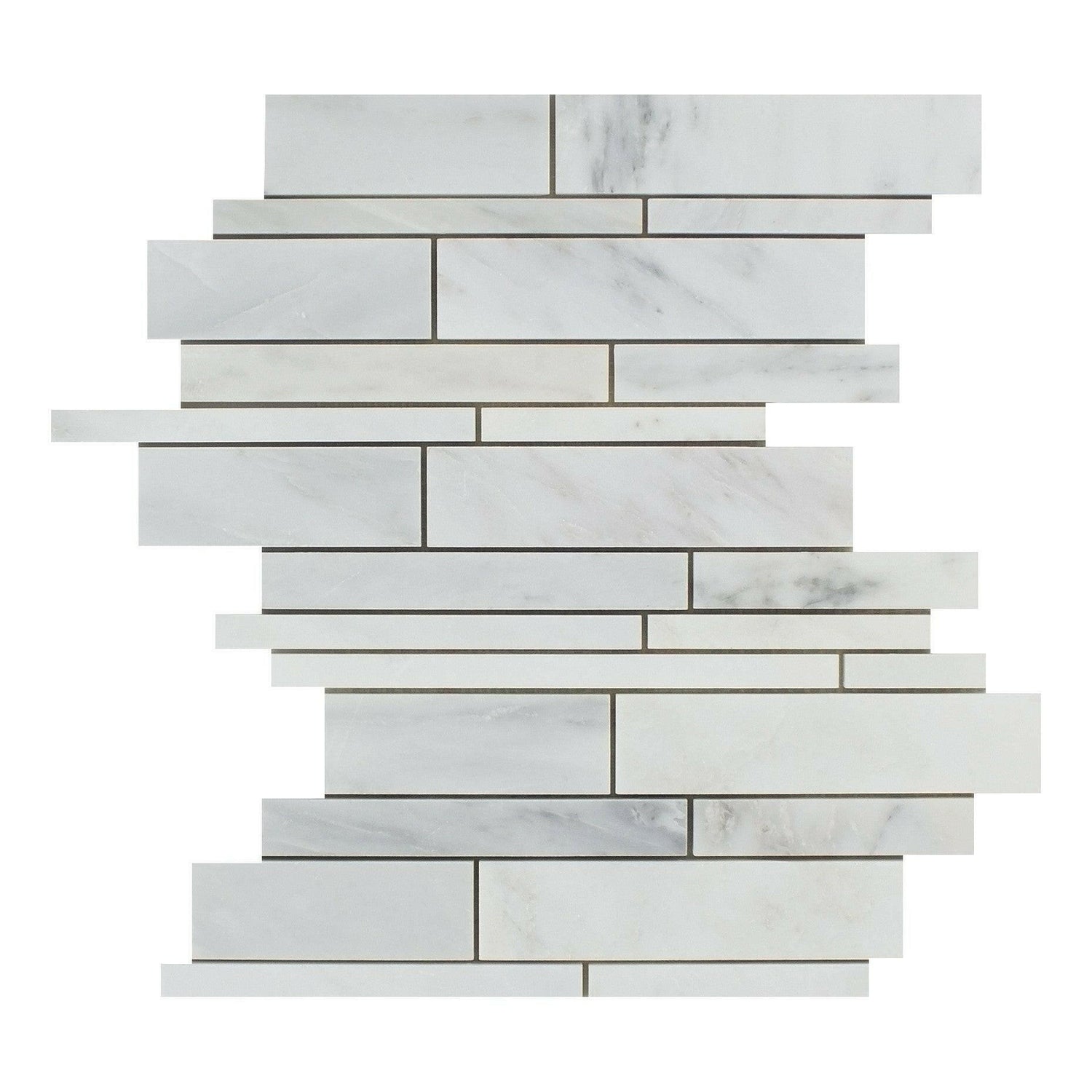 Oriental White / Asian Statuary Marble Polished Random Strip Mosaic Tile-Marble Mosaic-American Tile Depot