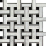 Oriental White / Asian Statuary Marble Polished Triple Weave Mosaic Tile w / Black Dots-Marble Mosaic-American Tile Depot