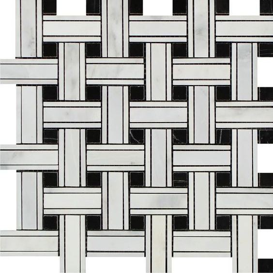 Oriental White / Asian Statuary Marble Polished Triple Weave Mosaic Tile w / Black Dots-Marble Mosaic-American Tile Depot