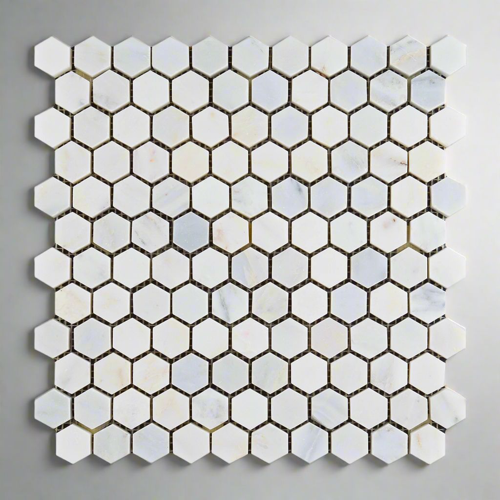 Oriental White / Asian Statuary Marble Polished 1" Mini Hexagon Mosaic Tile-Marble Mosaic-American Tile Depot