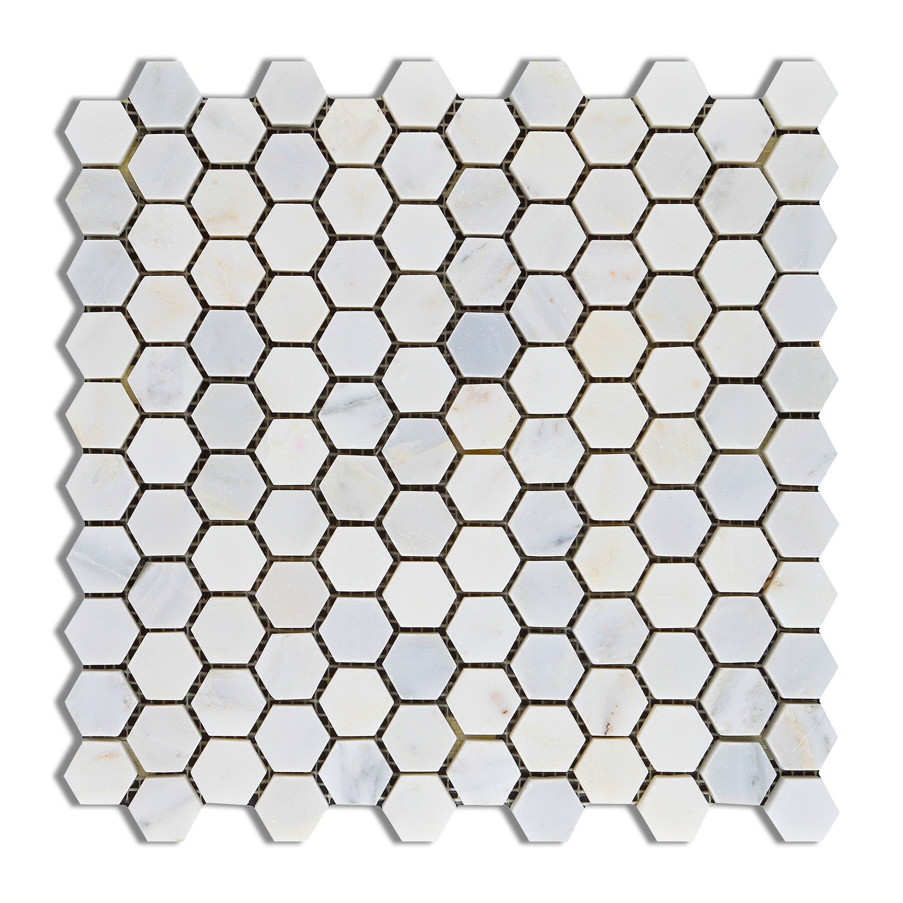 Oriental White / Asian Statuary Marble Honed 1" Mini Hexagon Mosaic Tile-Marble Mosaic-American Tile Depot