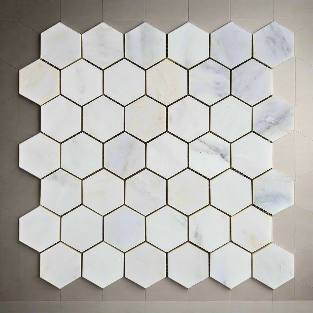 Oriental White / Asian Statuary Marble Polished 2" Hexagon Mosaic Tile-Marble Mosaic-American Tile Depot