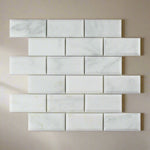 2 X 4 Oriental White / Asian Statuary Marble Honed & Beveled Brick Mosaic Tile-Marble Mosaic-American Tile Depot