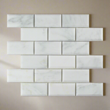 2 X 4 Oriental White / Asian Statuary Marble Honed & Beveled Brick Mosaic Tile