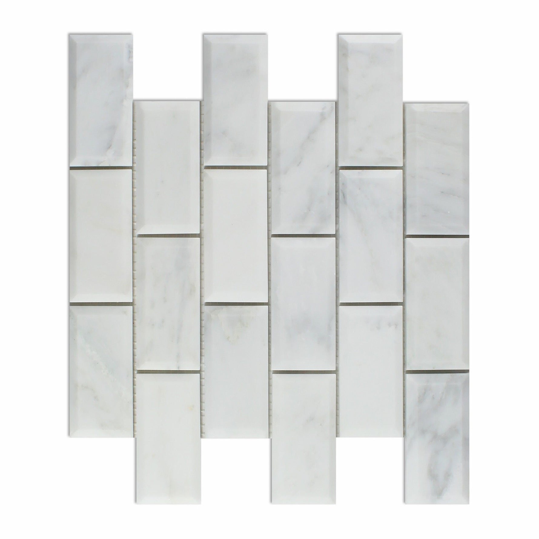 2 X 4 Oriental White / Asian Statuary Marble Polished & Beveled Brick Mosaic Tile-Marble Mosaic-American Tile Depot