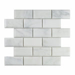 2 X 4 Oriental White / Asian Statuary Marble Polished & Beveled Brick Mosaic Tile-Marble Mosaic-American Tile Depot