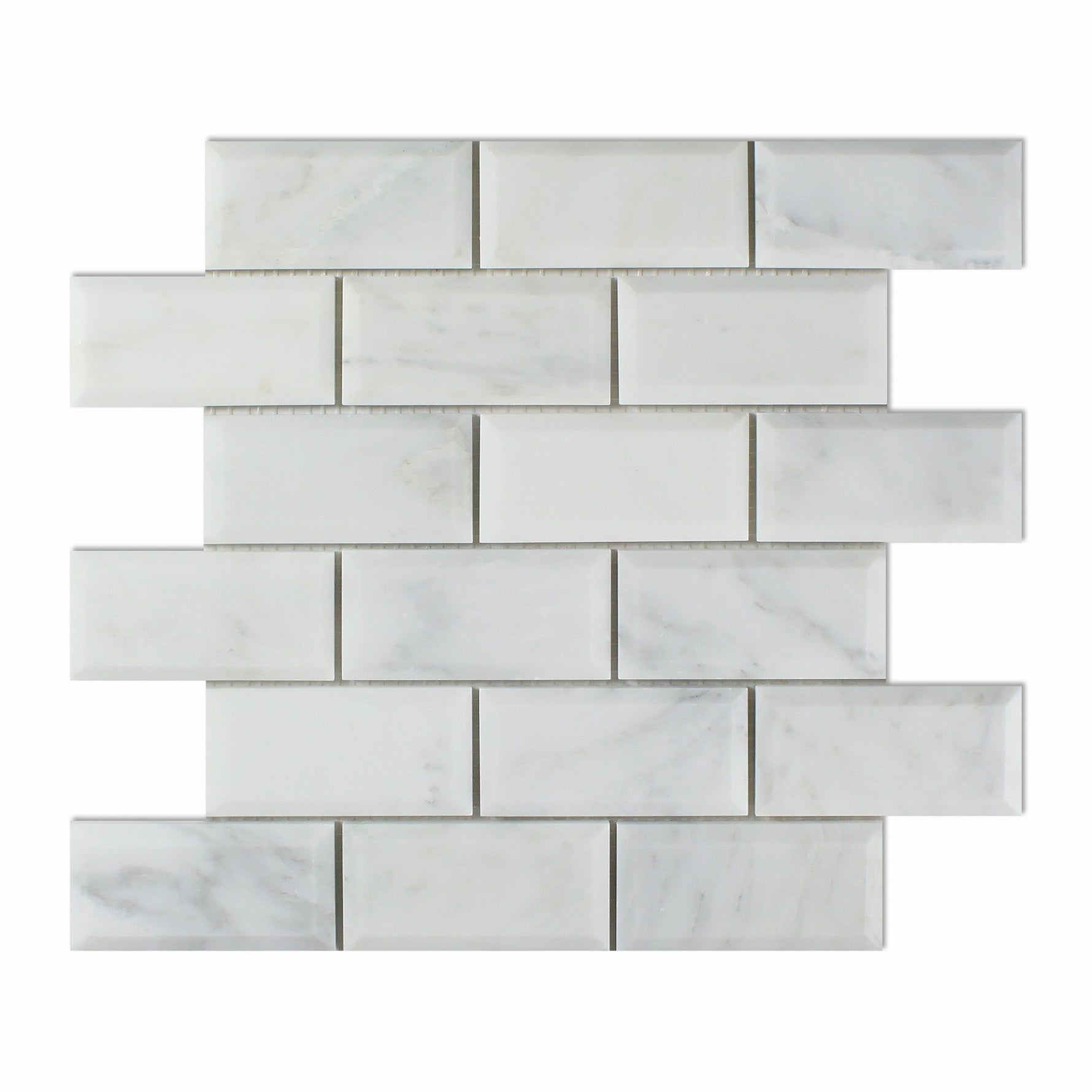 2 X 4 Oriental White / Asian Statuary Marble Honed & Beveled Brick Mosaic Tile-Marble Mosaic-American Tile Depot