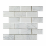 2 X 4 Oriental White / Asian Statuary Marble Honed & Beveled Brick Mosaic Tile