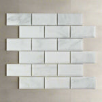 2 X 4 Oriental White / Asian Statuary Marble Polished & Beveled Brick Mosaic Tile-Marble Mosaic-American Tile Depot