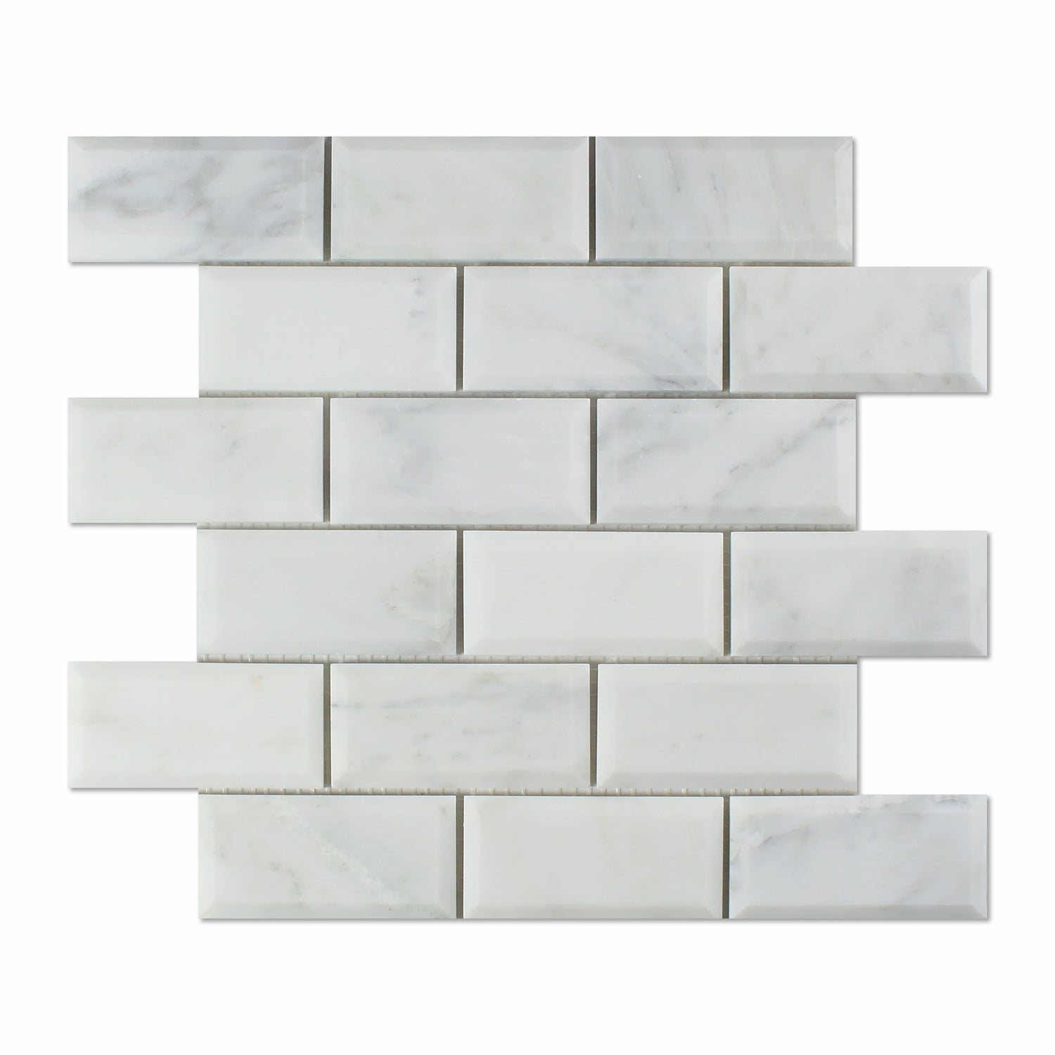 2 X 4 Oriental White / Asian Statuary Marble Honed & Beveled Brick Mosaic Tile-Marble Mosaic-American Tile Depot