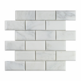 2 X 4 Oriental White / Asian Statuary Marble Honed & Beveled Brick Mosaic Tile