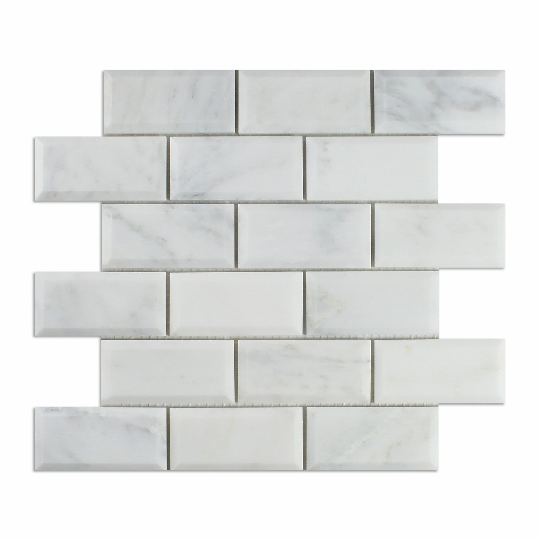 2 X 4 Oriental White / Asian Statuary Marble Honed & Beveled Brick Mosaic Tile-Marble Mosaic-American Tile Depot