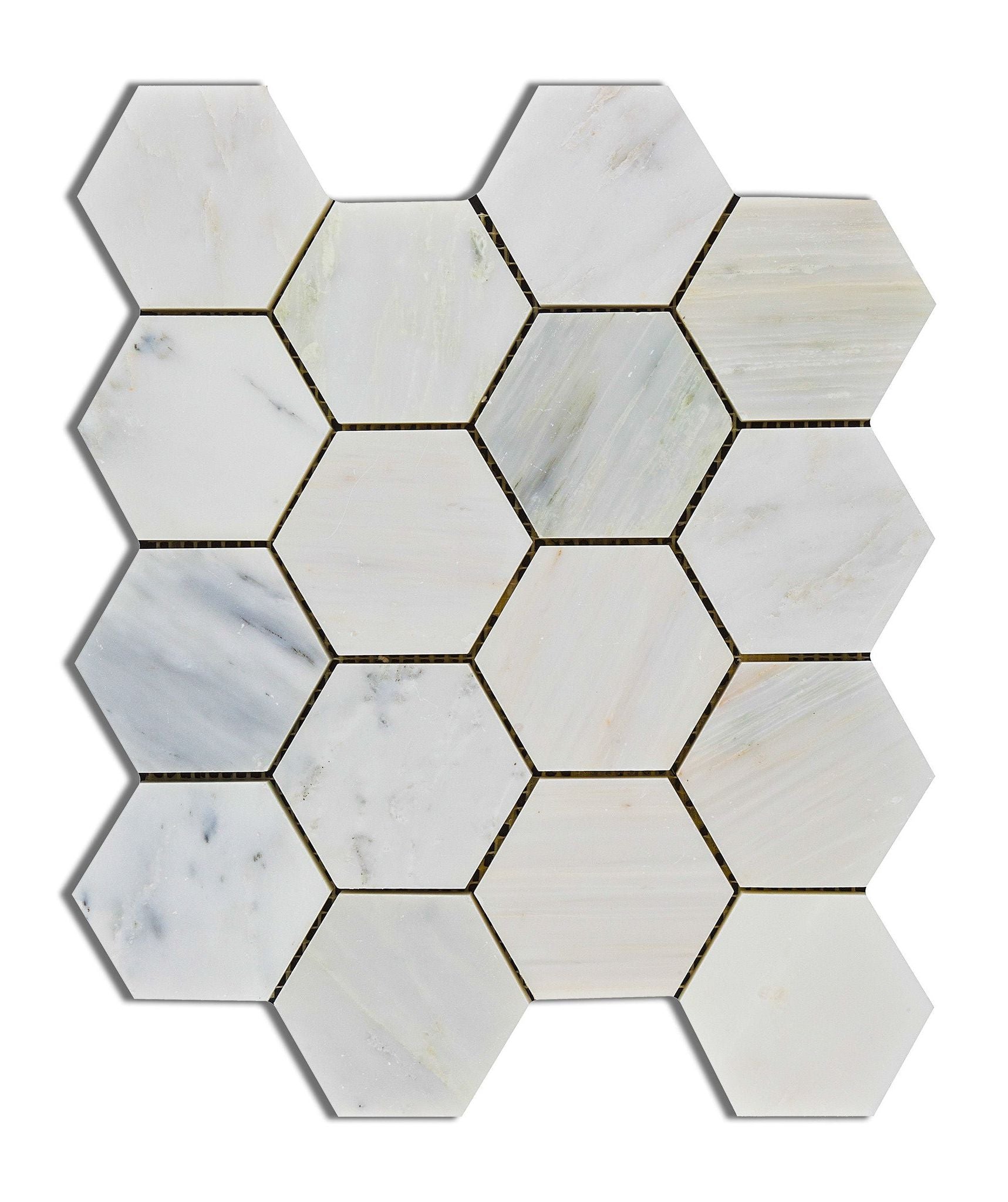 Oriental White / Asian Statuary Marble Polished 3" Hexagon Mosaic Tile-Marble Mosaic-American Tile Depot